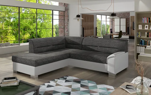 Coltar extensibil stanga 4 locuri ELTAP, BR06, Bergen, 247x214x83 cm, lemn/poliester, gri inchis/alb