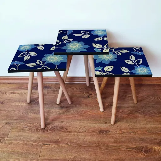 Set masute 3 piese, Hanah Home, 3Shp60, Bleumarin / Albastru / Bej