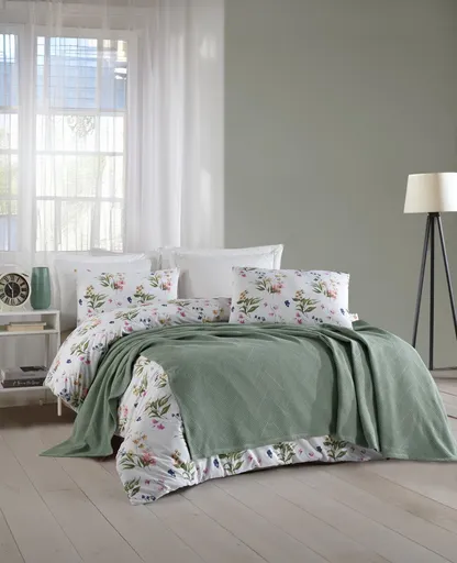 Set cuvertura pique dubla, L'essentiel Maison, Zigzag, Verde