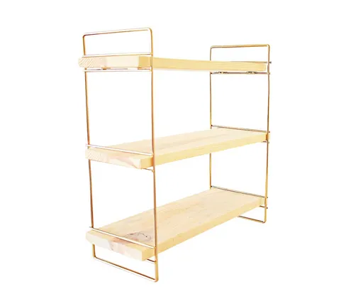 Raft de perete, Hanah Home, Masa Üstü 3 Katlı Organizer, Raft de service, 40x16x40 cm, Auriu/Maro