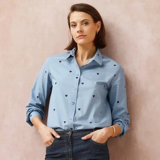 Cămașă cu imprimeu de inimă și nasturi