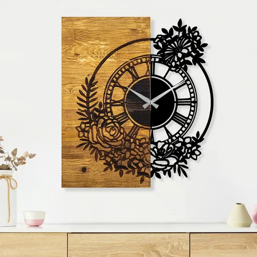 Ceas de perete, Wooden Clock 14, Dimensiune: 58 x 3 x 51 cm, Nuc / Negru