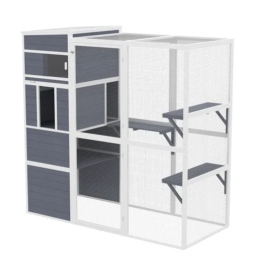 PawHut Cușcă pentru pisici în aer liber Casă din lemn cu 3 platforme acoperiș rezistent la intemperii zonă de odihnă pentru 3-4 pisici până la 10 kg G