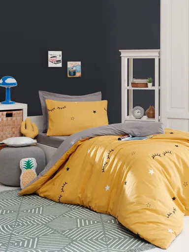 Lenjerie de pat pentru o persoana, L'essentiel Maison, Dide, 65% bumbac/35% poliester, Galben