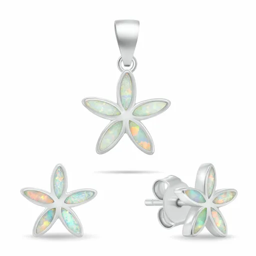 Brilio Silver Set floral de bijuterii din argint cu opale sintetice SET288W