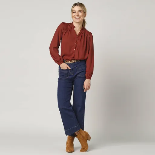 Bluză cămașă de culoare solidă cu decolteu cu volane