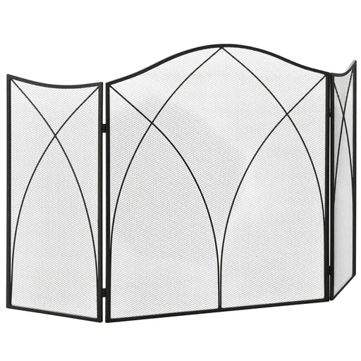 HOMCOM Parascântei pentru Șemineu din 3 Părți Pliabil cu Decorațiuni, Paravan de Protecție din Metal, 126x2x76 cm, Negru | Aosom Romania