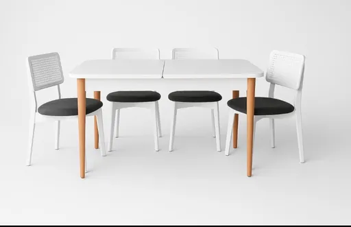 Set masa extensibila si scaune, Hanah Home, Lina, Alb lemn / Negru