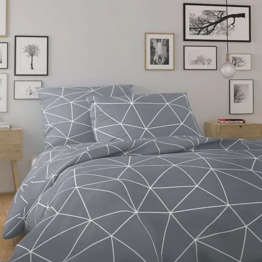 Lenjerie de pat din bumbac Kvalitex Nordic Grid gri, gri, 240 x 220 cm, 2 buc. 70 x 90 cm