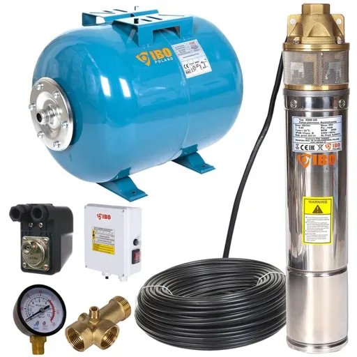 Kit hidrofor 100L cu pompa submersibila IBO Polonia 4SKM100 cu panou control, 750W, debit 45l/min, H refulare 60m, 20m cablu