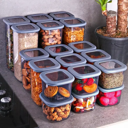 Set cutii depozitare Kosova 430KSV1429, Plastic, 1.75l/1.2l/0.550l, 18 buc, Transparent