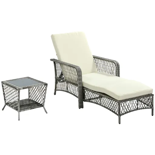 Outsunny 2 bucati sezlong din rattan din PE, mobilier pentru scaune reglabile din rachita, sezlong de gradina | Aosom Romania