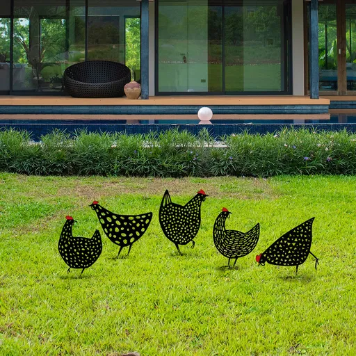 Set decoratiuni pentru gradina, Chickens, Negru