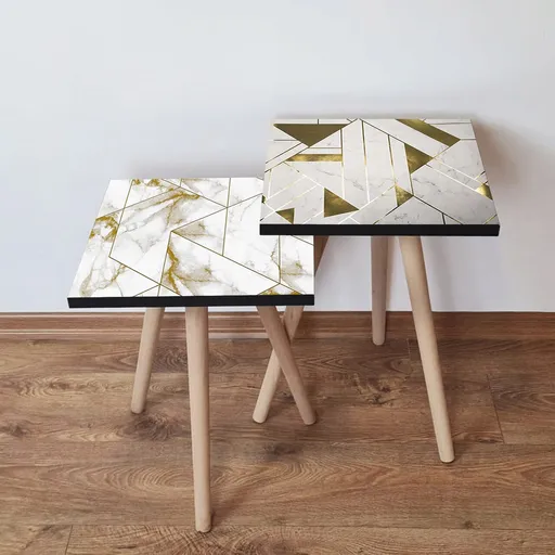 Set masute 2 piese, Hanah Home, 2Shp474, Alb / Auriu / Gri