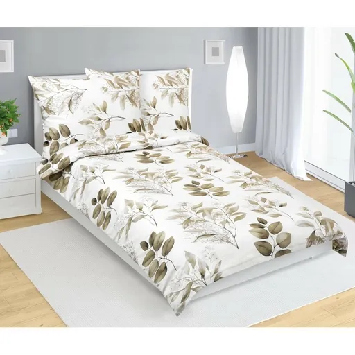 Bellatex Lenjerie de pat din satin Frunze maro,140 x 220 cm, 70 x 90 cm, 140 x 220 cm, 70 x 90 cm