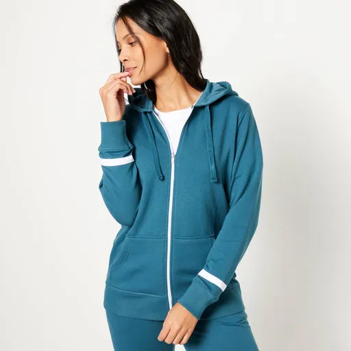 Hanorac cu fermoar în două culori și glugă