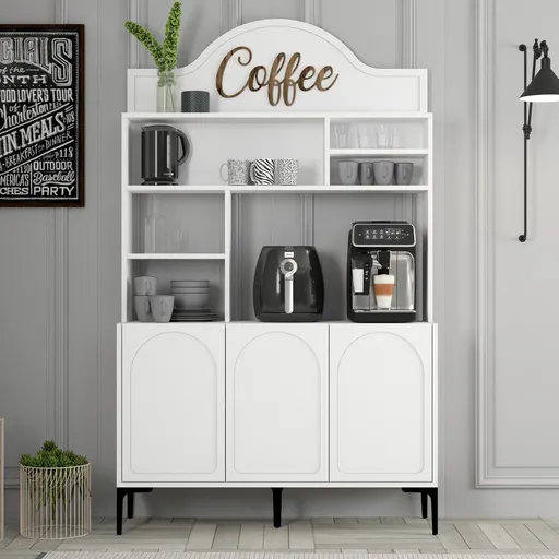 Dulap de bar pentru cafea, Hanah Home, Lyon 120, 120x202x35 cm, Alb/Negru