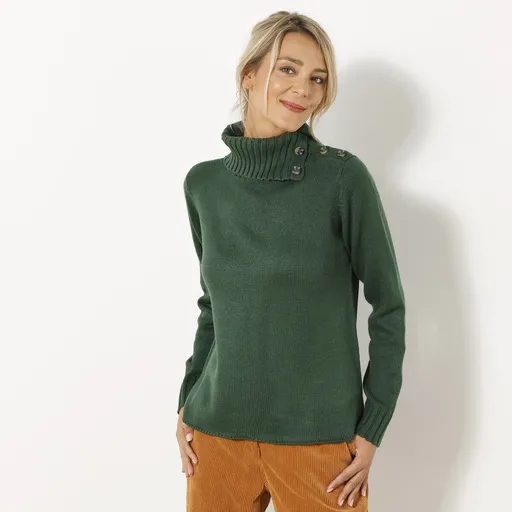 Pulover cu guler cu guler înalt pliat și nasturi