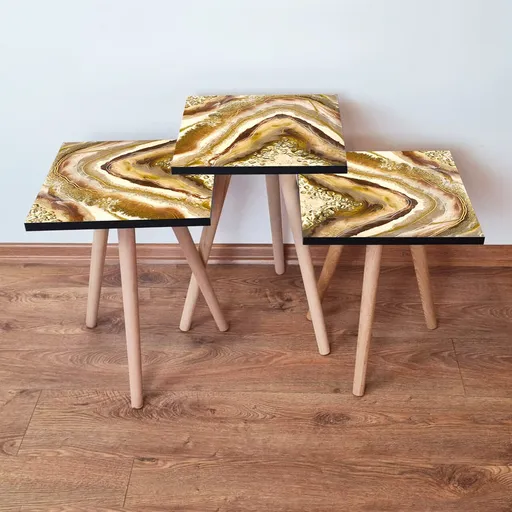 Set masute 3 piese, Hanah Home, 3Shp295, Crem / Auriu / Bej / Maro