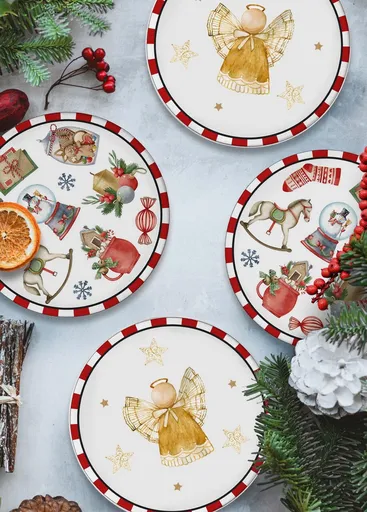 Set farfurii din ceramica pentru desert, Hermia, 280TMA1705, Alb / Roșu / Galben