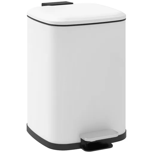 HOMCOM Coș de Gunoi de 12L cu Pedală, Închidere Silențioasă, din Metal și Plastic PP, 24,5x32x34,5 cm, Alb | Aosom Romania