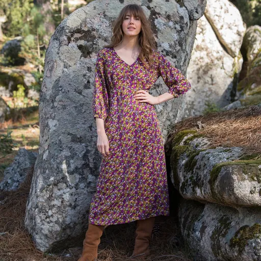 Rochie cu mâneci 3/4 și imprimeu floral