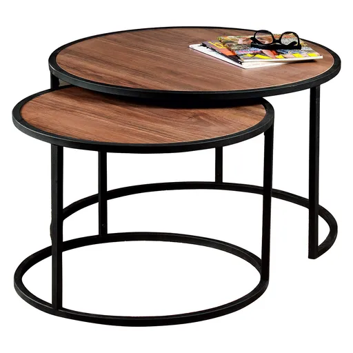 Măsuță auxiliară Tambur Walnut, 2 buc., maro închis