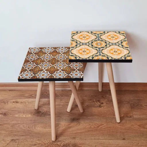 Set masute 2 piese, Hanah Home, 2Shp467, Portocaliu / Alb / Negru / Gri