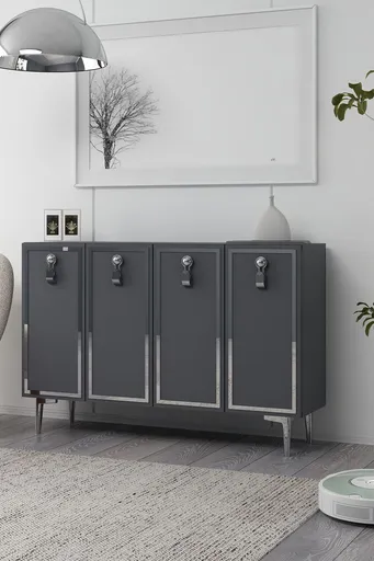 Consola, Hanah Home, 8186KM-64, 120x75x29.6 cm, PAL , Antracit / Argintiu