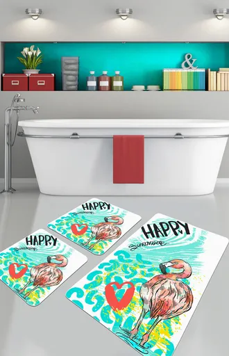 Set covorase de baie, L'essentiel Maison, Happy Flamingo, Poliester, Multicolor