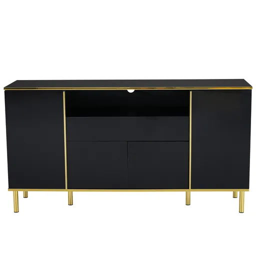 Comodă cu iluminare LED, 4 uși, 1 sertar, 150x40x80 cm, Negru