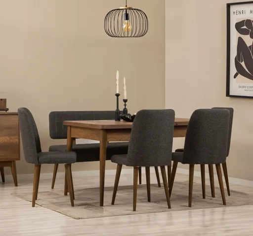 Set masa extensibila si scaune, Hanah Home, Vina, Nuc / Antracit