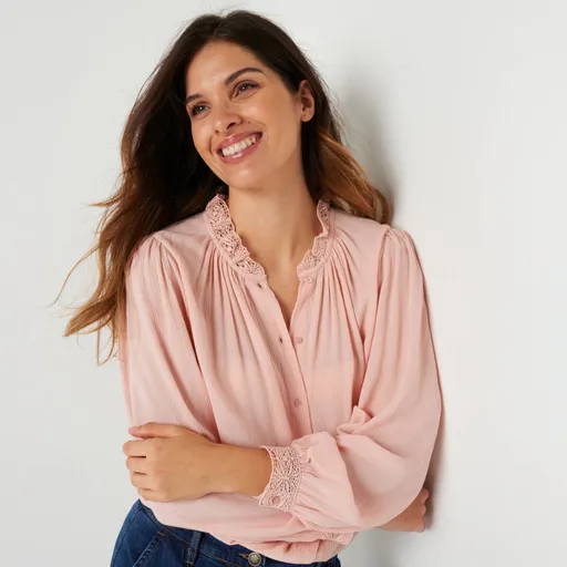 Bluză tip cămașă uni cu macrame