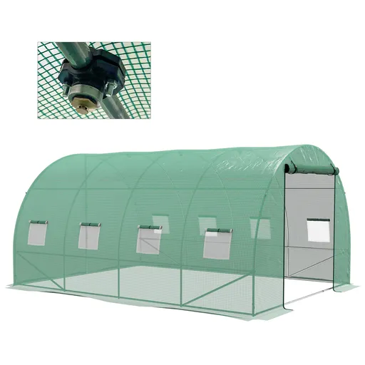 Outsunny Seră de Grădină Tunnel 12 m² 4L x 3l x 2H m Oțel îmbunătățit + PE Înaltă densitate 140 g/m² 8 ferestre Ușă înrolabilă Verde | Aosom Romania
