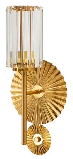 Aplica de perete Tirana, Mauro Ferretti, 2 x E14, 20W, 20x17x47 cm, fier/sticla, auriu/transparent