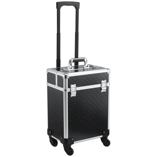 HOMCOM Valiza trolley pentru machiaj, geantă cosmetica cu mâner telescopic reglabil 34L x 24l x 52H cm aluminiu negru | Aosom Romania