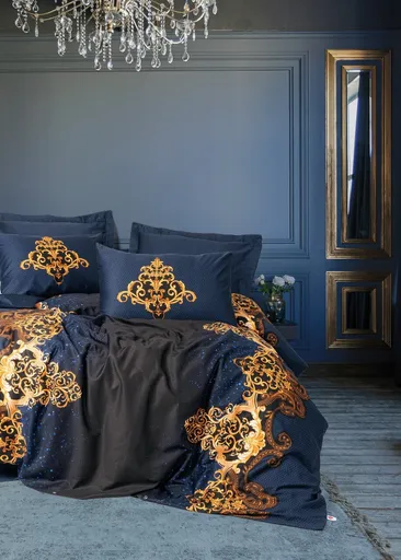 Lenjerie de pat dubla, L'essentiel Maison, Tutsu, Albastru inchis