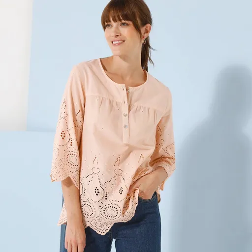 Bluză Madeira cu decolteu rotund cu nasturi și mâneci 3/4