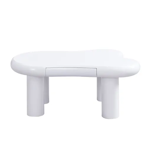 Masă de cafea în formă de nor, din MDF cu iluminare LED și sertar, 98x65,5x40 cm, Alb