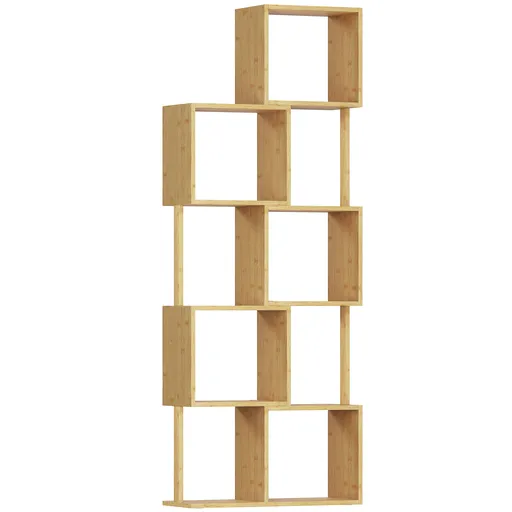 HOMCOM Librărie modernă și asimetrică cu 5 niveluri din bambus, 62.5 x 23 x 165 cm, lemn | Aosom Romania