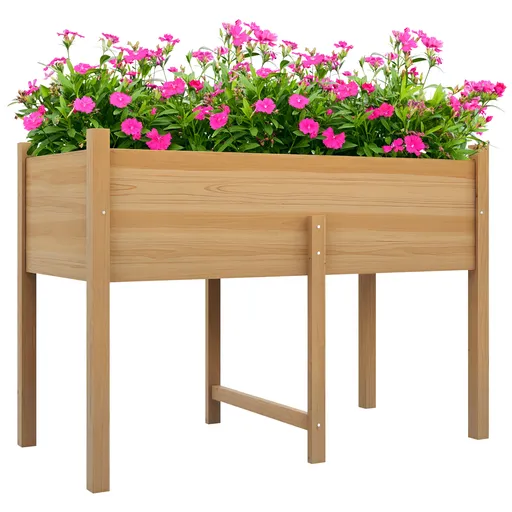 Outsunny Pat de Gradina Inaltat din Lemn 115x55x80cm cu Orificii de Scurgere pentru Legume Flori | Aosom Romania
