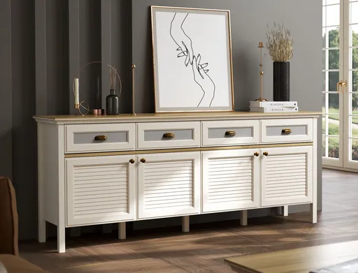 Consola, Hanah Home, FRN-21009, 200.4x82.1x44.2 cm, PAL, Crem / Stejar / Gri