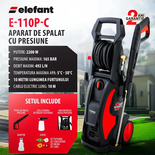 Aparat de Spalat cu Presiune Elefant E-110P-C, 2200W, 500l//h, 165 bar, lungime Furtun 10 m
