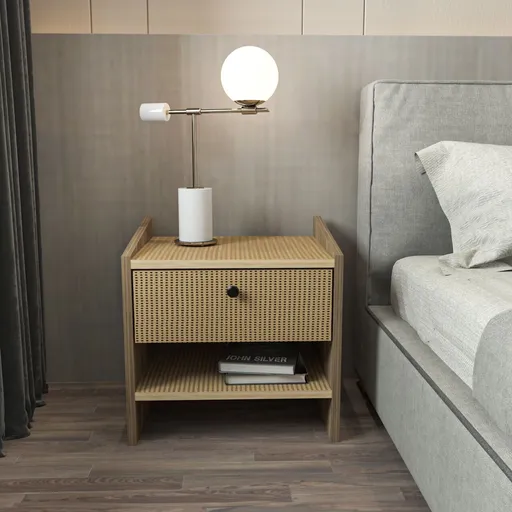 Noptiera, Hanah Home, Berlin, 45x45x35 cm, Nuc / Hazelnuț