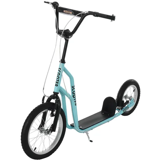 HOMCOM Kinderroller ab 5 jahre Scooter Tretroller Cityroller Kinder Roller Kickboard cu roti gonflabile 16/12 inci Albastru 135 x 58 x 88-94 cm | Aoso