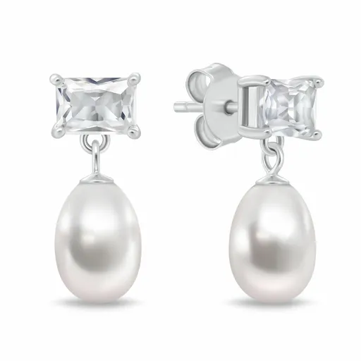 Brilio Silver Cercei moderni din argint cu zirconiu și perlă naturală EA1200W