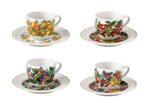 Set 4 cesti cu farfurie pentru cafea, Le Primizie v1, Brandani, D12.5x6.5 cm, 90 ml, portelan