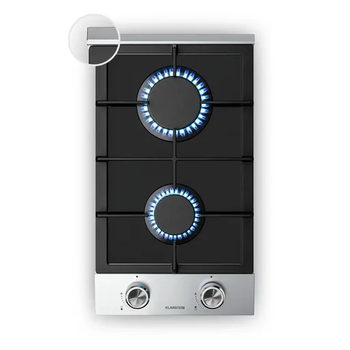 Klarstein Plită pe gaz Verosteel, 2 zone, aprindere electrică, compatibilă cu gaz natural și GPL, 4200 W, 30cm