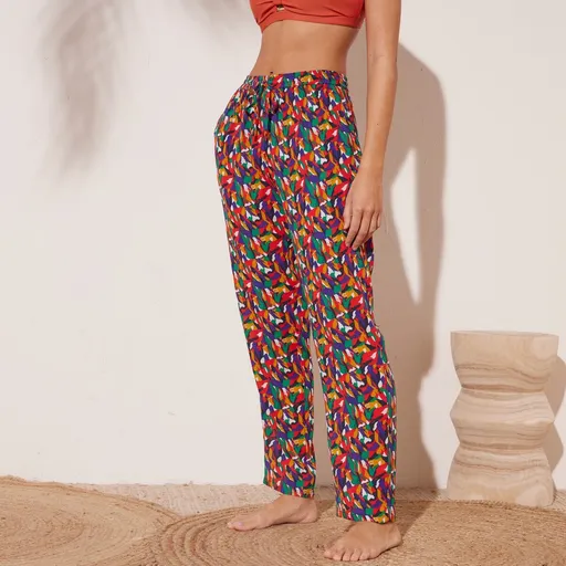 Pantaloni drepti din crep cu imprimeu