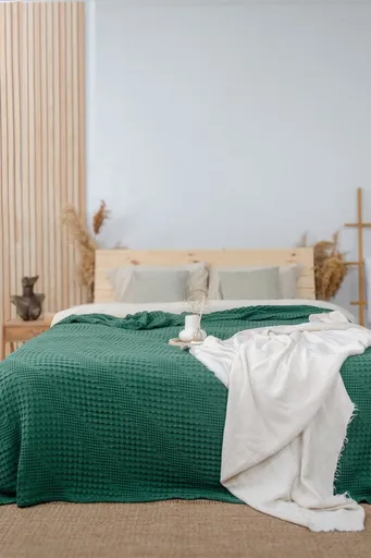 Cuvertură de pat King, L'essentiel Maison, Joanna, Bumbac, Verde inchis